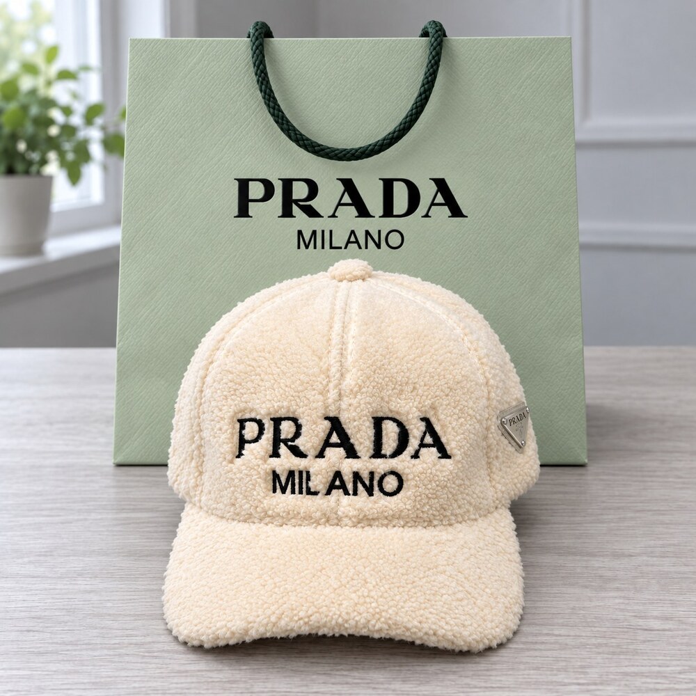 Prada Ivory Textured Logo Baseball Cap